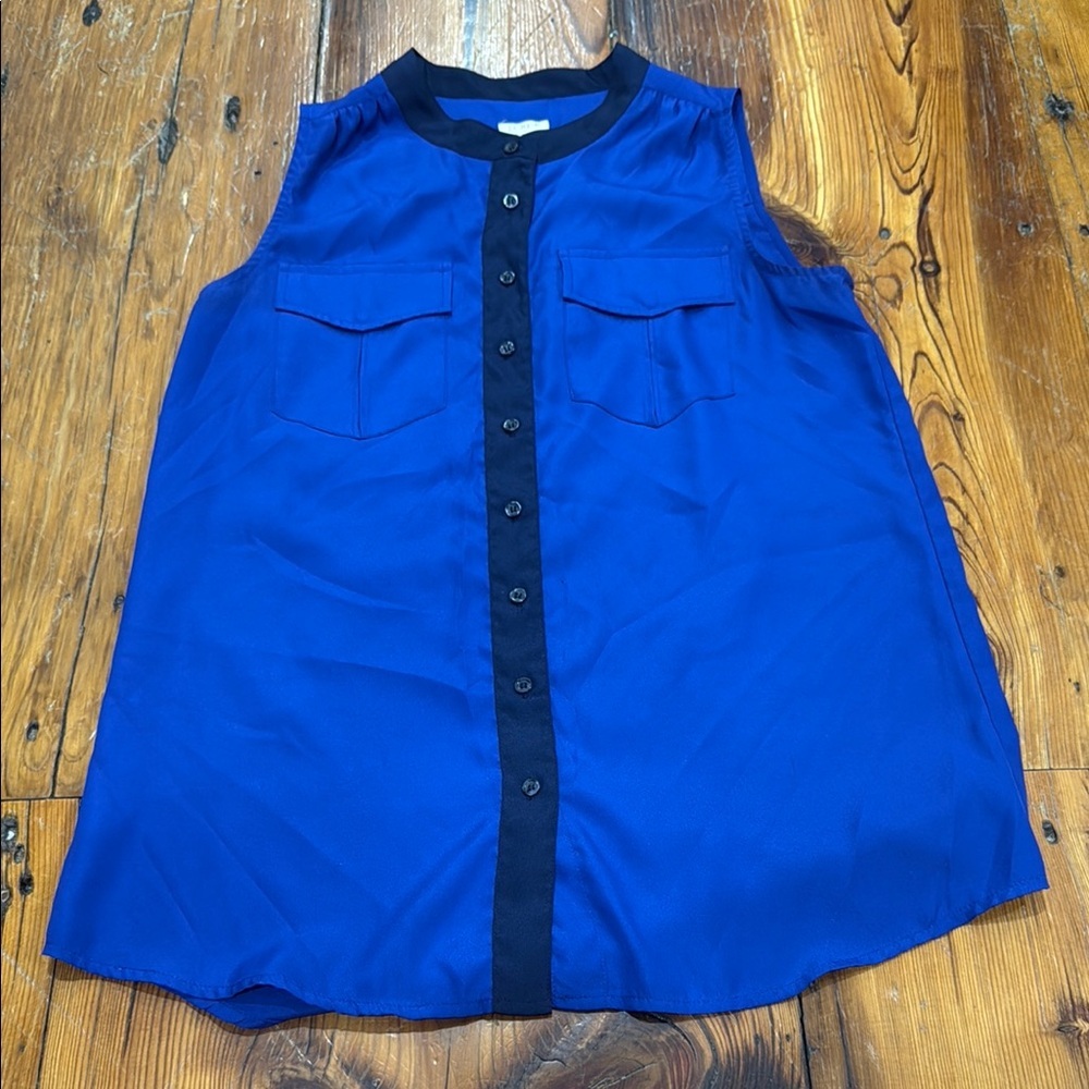 J. Crew Royal Blue Button-Up Shirt Blouse Sleeveless Size 6